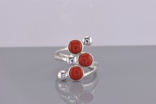 Sterling Silver Red Coral Wrap Around Beaded Band Ring 925 Sz: 7