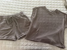 Zenana Two Piece Short Set Size Large, Brown