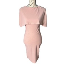 NWT PrettyLittleThing Pink Cape Sleeve Bodycon Midi Dress Classic Womens Size 6