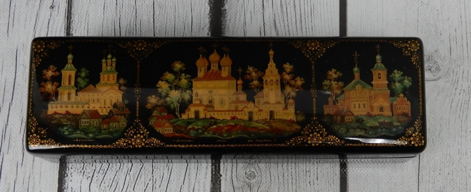 Caja de laca rusa Kholui joyería baratija caja pintada a mano Foto 2 de 4