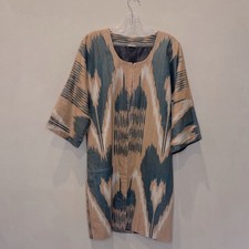 Handmade Uzbek Chapan Kimono Jacket   Orange  Bluish-Gray  Size 48 L/XL, NWOT