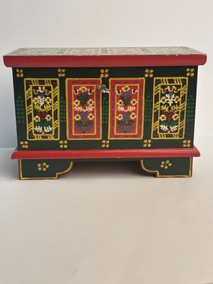 Miniatur Skrzynia Posagow Polen Floral Folk bemalt abschließbar Box Hoffnungstruhe 