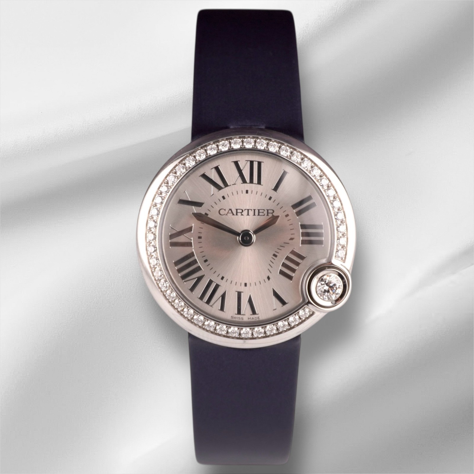 Cartier Ballon Blanc 30mm Steel Ladies Watch with Diamond Bezel Silver Dial 4351-image