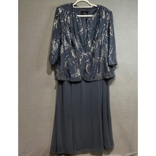 Alex Evenings 2 Pc Maxi Dress Size 20W Beaded Sequin Jacket Gray Formal Evening