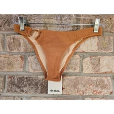Rhythm Swim XS Textured Bikini Bottoms High Leg V-Cut Brown Tan Beach NEW NWT