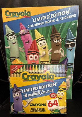 Crayola Crayons Limited Edition 64 Ct w/8 Retired Colors,Sharpener,Coloring book
