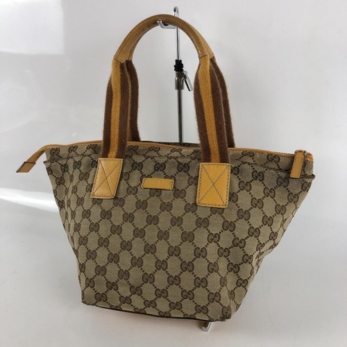 GUCCI Bolso de Mano Cartera GG Lona Línea Jerez Beige Amarillo Auténtico - Imagen 3 de 24