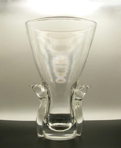 STEUBEN Lyre  Clear Crystal Vase    7 3/4" Tall   Signed Steuben Vintage Moderne