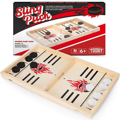 	Large Fast Classic Slingshot Puck Game Wooden Hockey Board 2 Player Game	