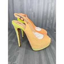 Giuseppe Zanotti 38/8 Platform Heels Peep Crystal Slingback Marilyn Neon Orange