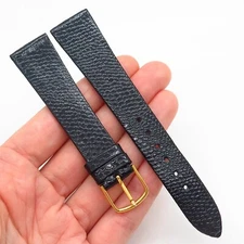 19mm Black Genuine Textured Lizard Leather Gold Tone Watch Band Strap