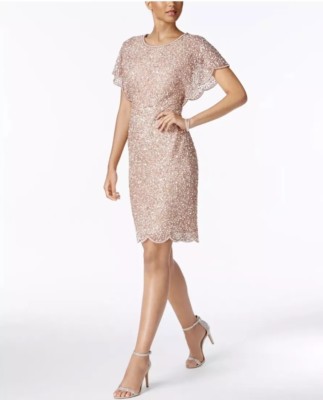 ADRIANNA PAPELL BEADED ROSE GOLD FLUTTER SLEEVES COCKTAIL DRESS Women's 10  NWT | eBay