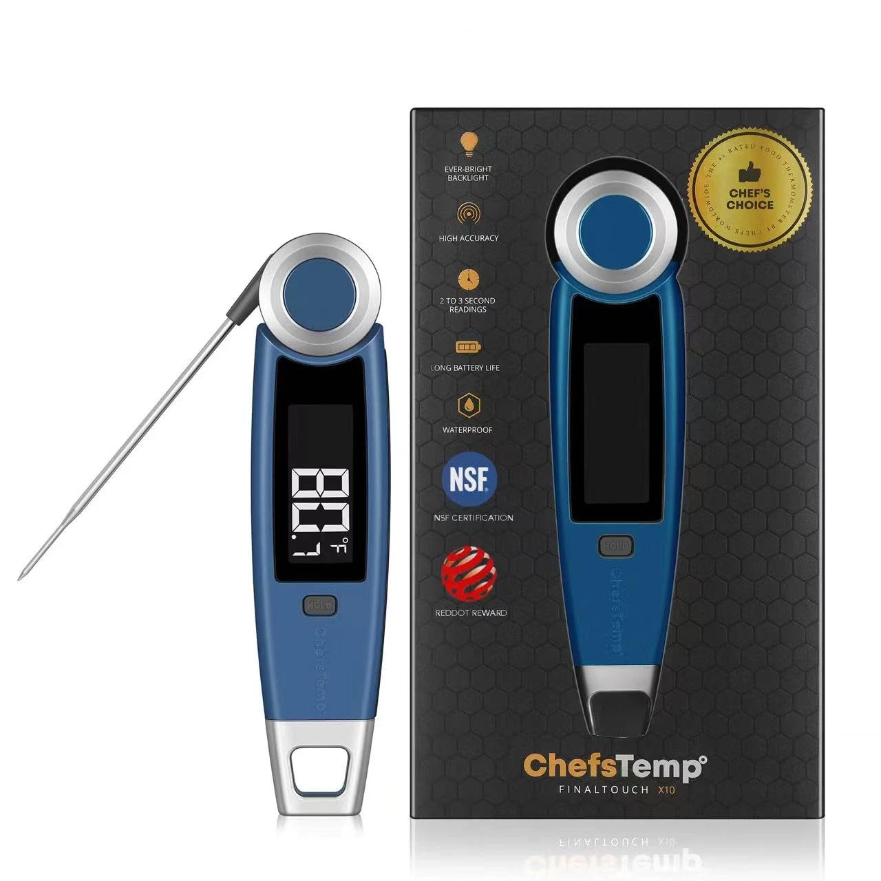 Finaltouch X10 Waterproof Digital Meat Thermometer with Backlit Display