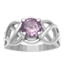 7 MM Round Natural Amethyst 925 Fine Silver Hallow Shank Solitaire Ring