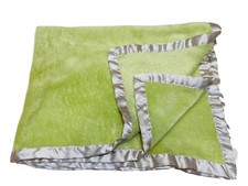 HTF Blankets  And Beyond Green Satin Gray Grey Trim Baby Blanket Lovey