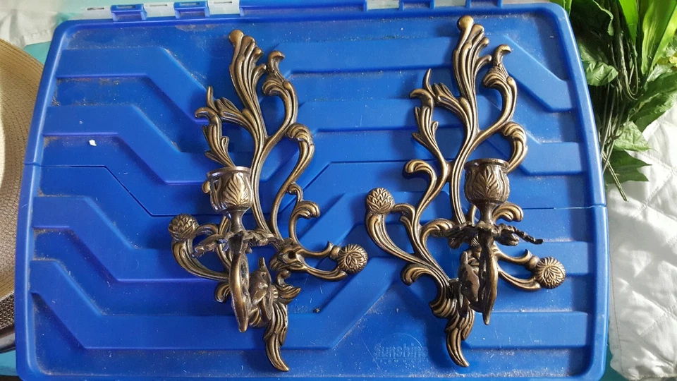 Старинный винтажный бронзовый настенный бра в стиле рококо с 1 подсвечником - Изображение 4 из 4