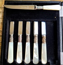 Antique Sheffield Sterling & Stainless Mother of Pearl Viners 6 Dessert Knife
