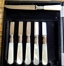 Antique Sheffield Sterling Silver Mother of Pearl Viners 6 Dessert Knife UK 