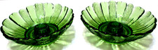 Vintage Anchor Hocking Glass Candle Stick Holders Country Garden Avocado PAIR