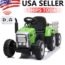 12V Kids Electric Battery-Powered Ride On Tractor Toy w/ Trailer Remote Control 