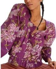 New Anthropologie Floral Puff-Sleeved Blouse Love The Label $120 - XS - Purple 