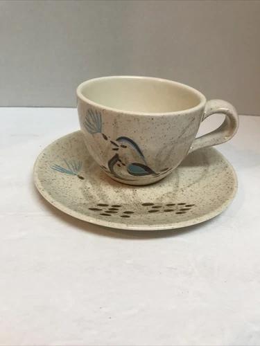 Vintage Red Wing Pottery Hand Painted Bob White Quail Tea Coffee Cup & Saucer