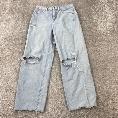 Express Super High Rise Mom Jean Women Size 00 Blue Raw Hem