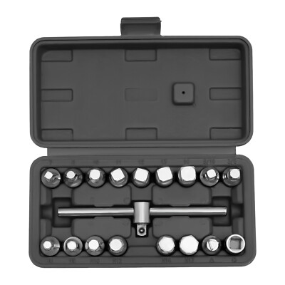 18PC Oil Drain Plug Sump Tool 3/8'' Wrench Socket Key Set Gearbox Removal Tool