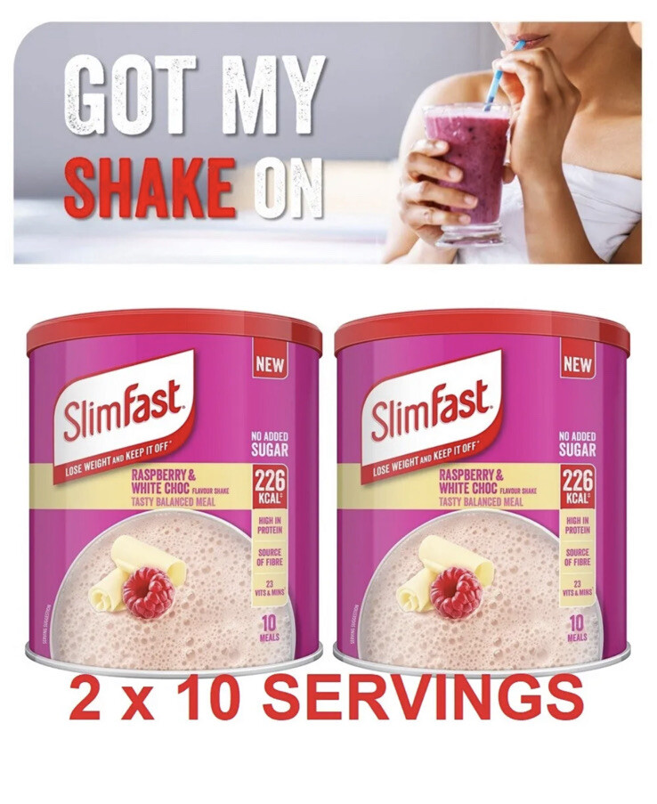 2 batidos en polvo SlimFast comida reemplazo dieta pérdida de peso blanco choque frambuesa