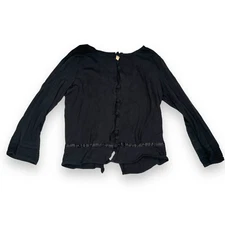 See By Chloe Light Cardigan Sweater Blouse Womens 2 Black Trim Modal Blend Top