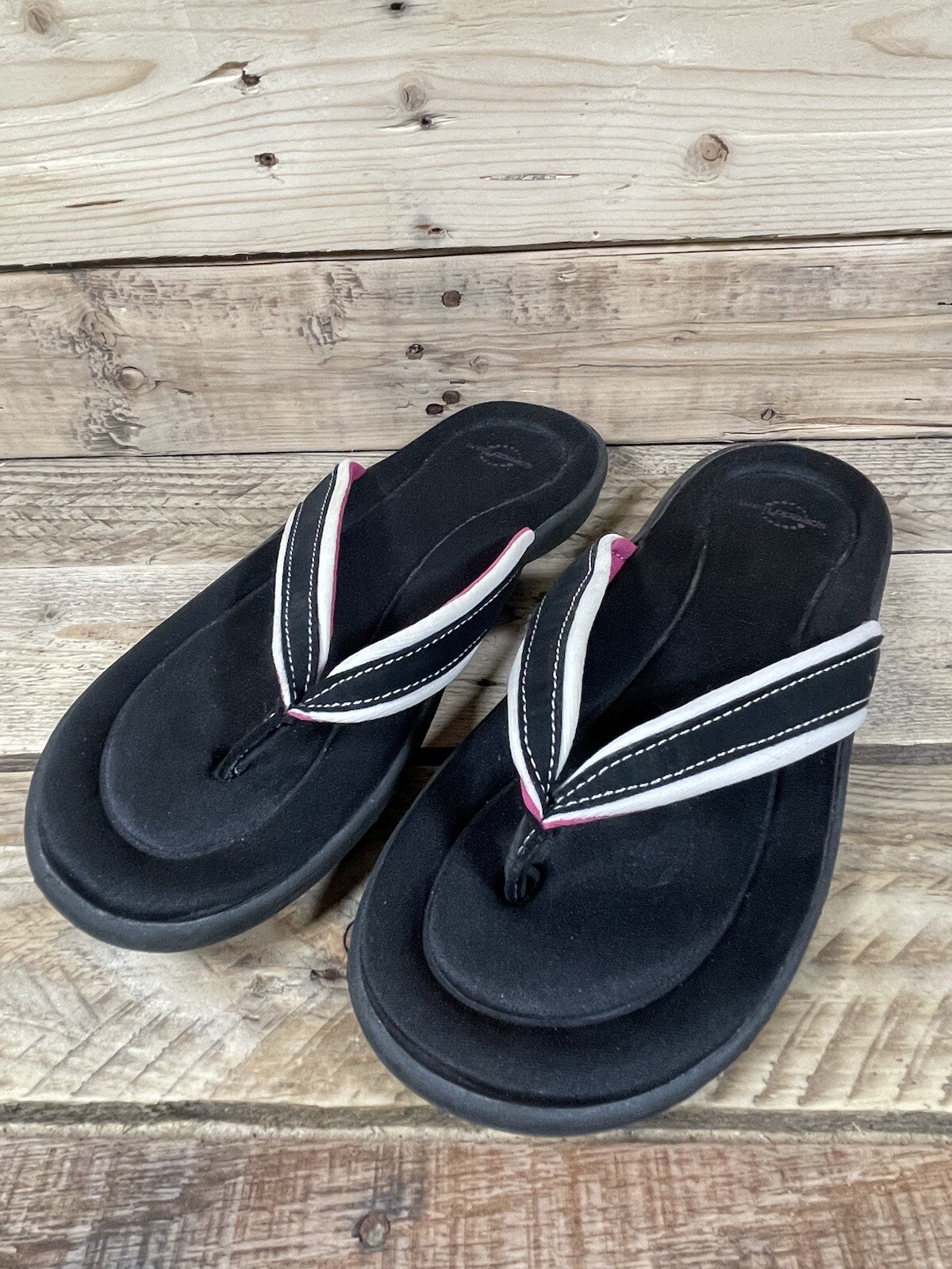 Speedo Flip Flops Foam Black White Shoes Woman’s Size 7 Thong Beach Swim Sandals-image