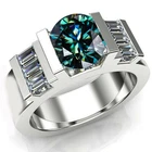 3 Ct Vvs1 Dark Blue Round Moissanite Wedding Men's Ring Sterling Silver Size 8.5