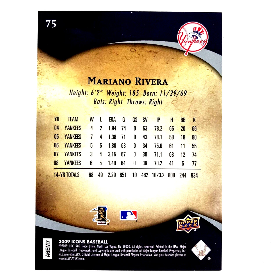 Mariano Rivera 2009 Upper Deck Icons Card #75 MLB New York Yankees - Image 2 of 2