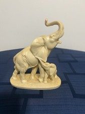 Vintage A Santini Mother And Baby Alabaster Elephant Not Signed