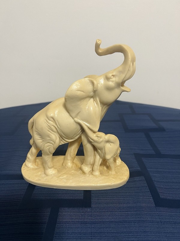 Vintage A Santini Mother And Baby Alabaster Elephant Not Signed
