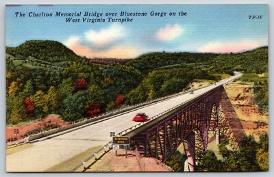The Charlton Memorial Bridge Bluestone Gorge West Virginia Vintage Postcard