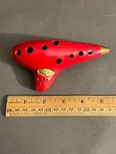 VINTAGE RED GUIDO BONDI 10 HOLE SWEET POTATO OCARINA FLUTE MARKED 4 E