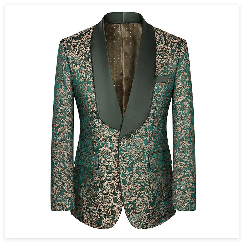 Conjuntos de Trajes Florales de Cachemira Esmoquin Calce Ajustado Hombres Chaqueta Chaleco Pantalones 3 piezas Chal Solapa Foto 2 de 4