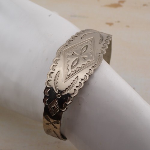 Vintage Navajo Signed Nickel Silver Stamped 6 1/2" Cuff Bracelet