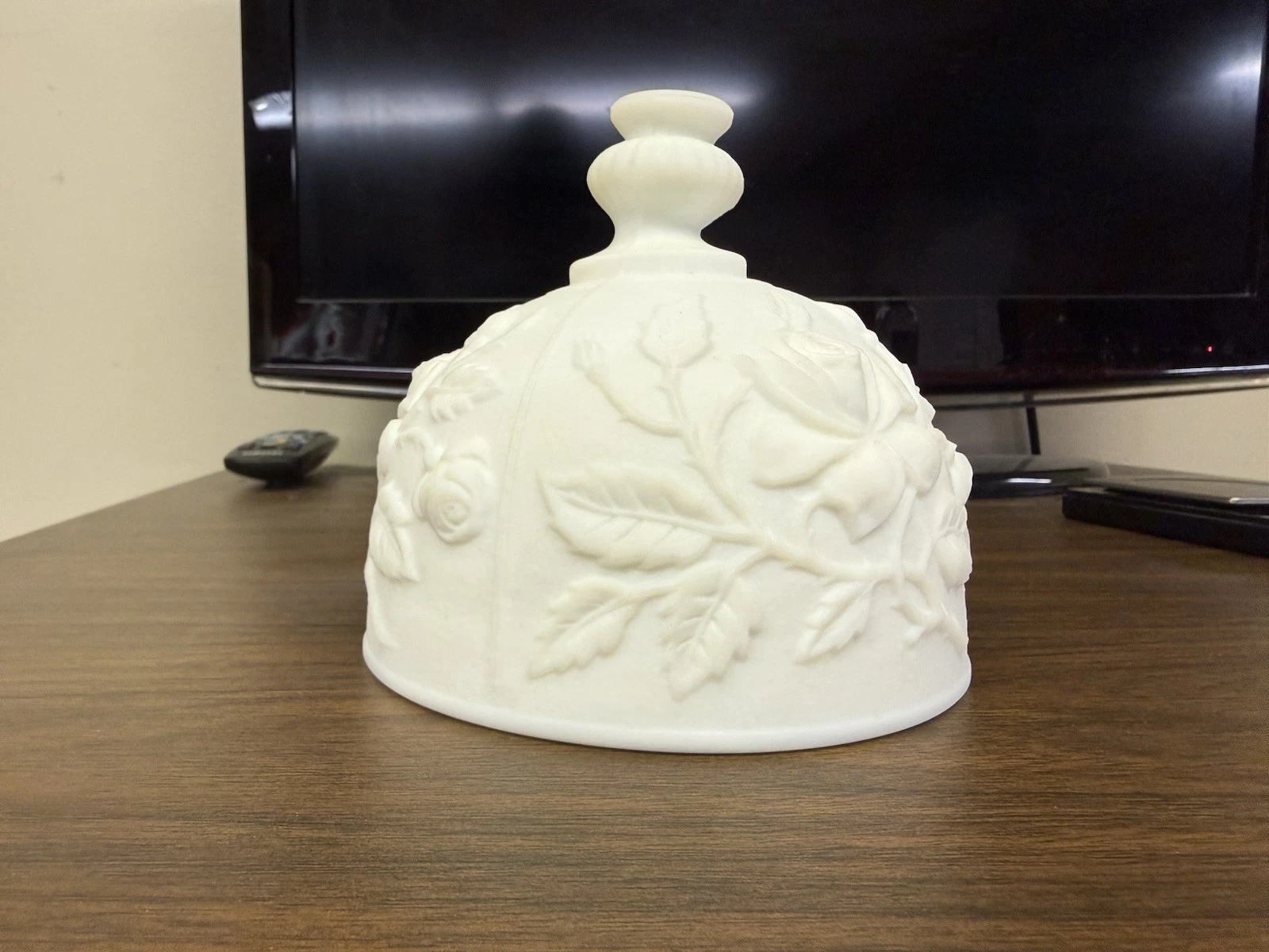 This is a vintage Imperial Glass White Satin Rose covered butter dish