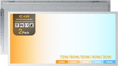 LED 2x4 FT Flat Panel Light 2-Pack, 30W-72W 5CCT Selectable, 0-10V Dimmable, ETL