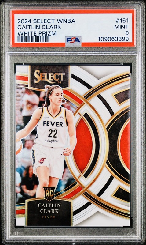 CAITLIN CLARK Rookie 2024 Select Premier White Prizm /99 Fever RC #151 PSA 9
