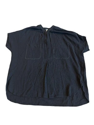 Vince Relaxed Fit Black Shirt Blouse Top Short Sleeve Flowy Cotton Size Small