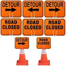 Geetery 6 Pcs Traffic Cone Arrow Signs 10.4"x 10.4"X 12.6", black On Orange