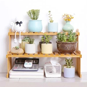 Wooden Two Tier Plant Stand Shelf