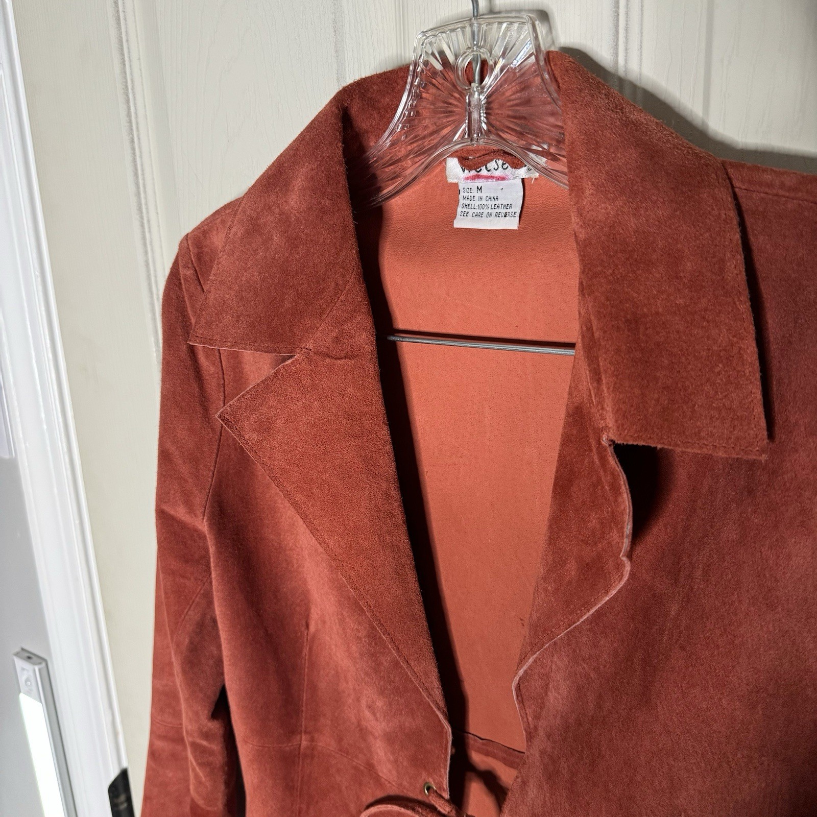 Vintage Wet Seal Womens M 100percent Leather Suede Jacket Red Bell Sleeve Tie Up #b8 image 4
