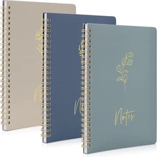 ZICOTO Aesthetic Spiral Notebook Set of 3 Medium 8x6, darkblue-medblue-taupe 