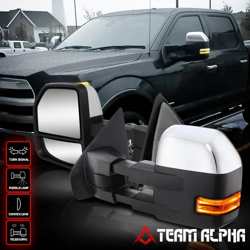 Fits 2004-2014 Ford F150 [MANUAL+PUDDLE+AMBER LED] Chrome Tow/Towing Side Mirror