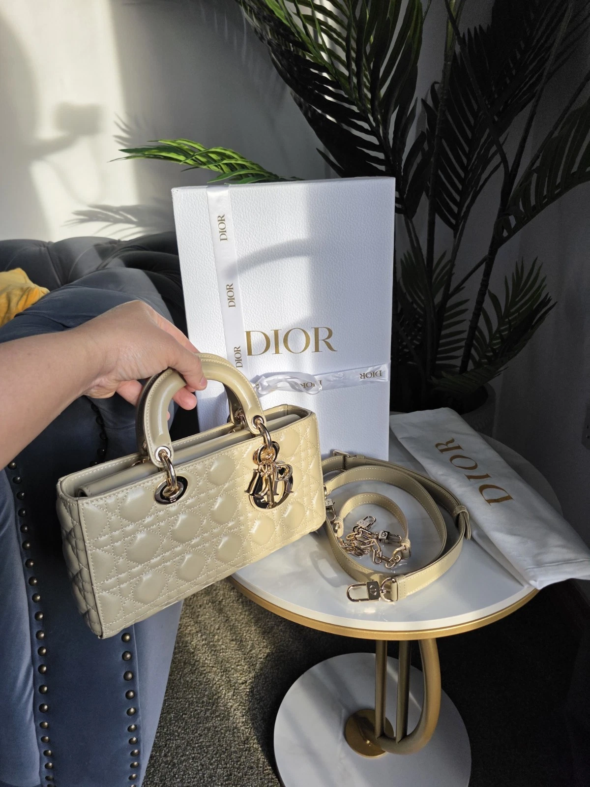 Dior — Dior Medium Lady D-joy Latte Cannage Lambskin Bag In Trench Beige Preowned