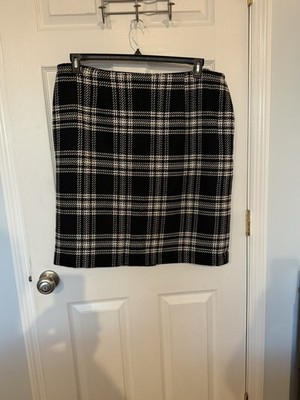 Talbots Women's Vintage Black/White Plaid Wool Classic Pencil Skirt 18W